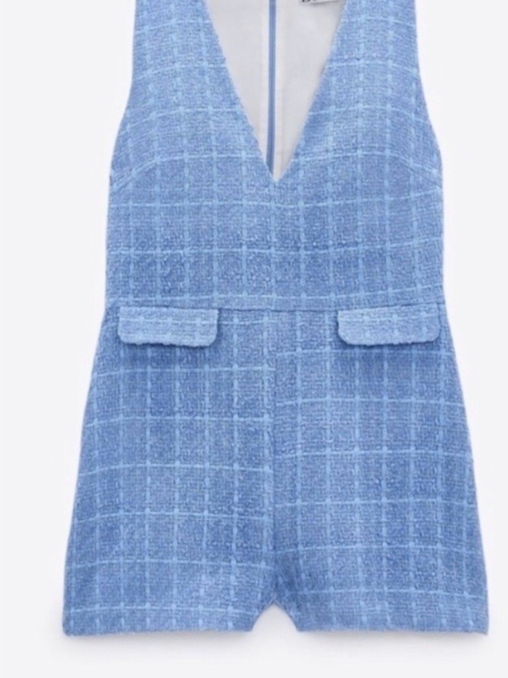NWT Zara Blue Tweed Romper Jumpsuit Size Small Chic Statement Piece
